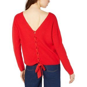 Maison Jules Ribbed Lace-Up Sweater. L